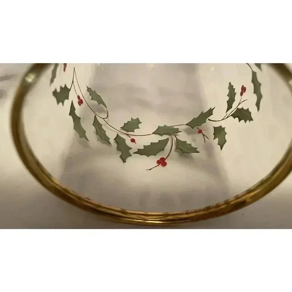 Lenox Holly & Berry Holiday Tall Glass Gold Trim‎ Set Of 2  6.25”H x 2 7/8”W